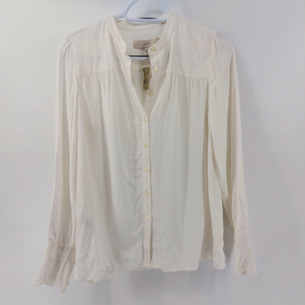 Ann Taylor Loft white blouse with lace detail
